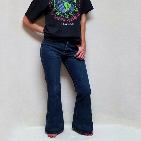 VINTAGE 90s Zana-di Dark Wash High Rise Flare Jean - Picture 2 of 16